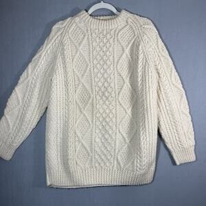 Glen Eany Genuine Donegal Knit 100% Wool‎ Sweater Ireland Long Sleeve Ivory L